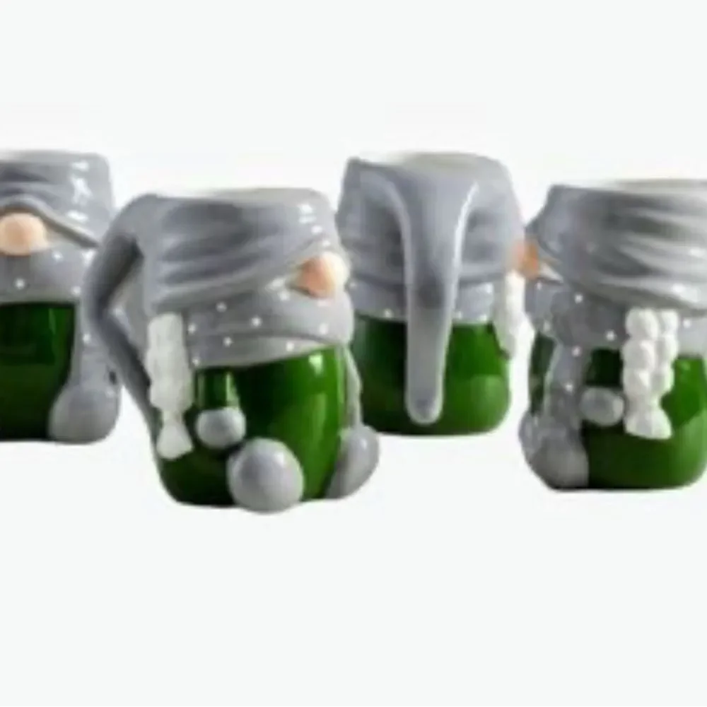 Pottery Barn GNOMETTE gnome shaped ceramic 4 mug Gnome Set